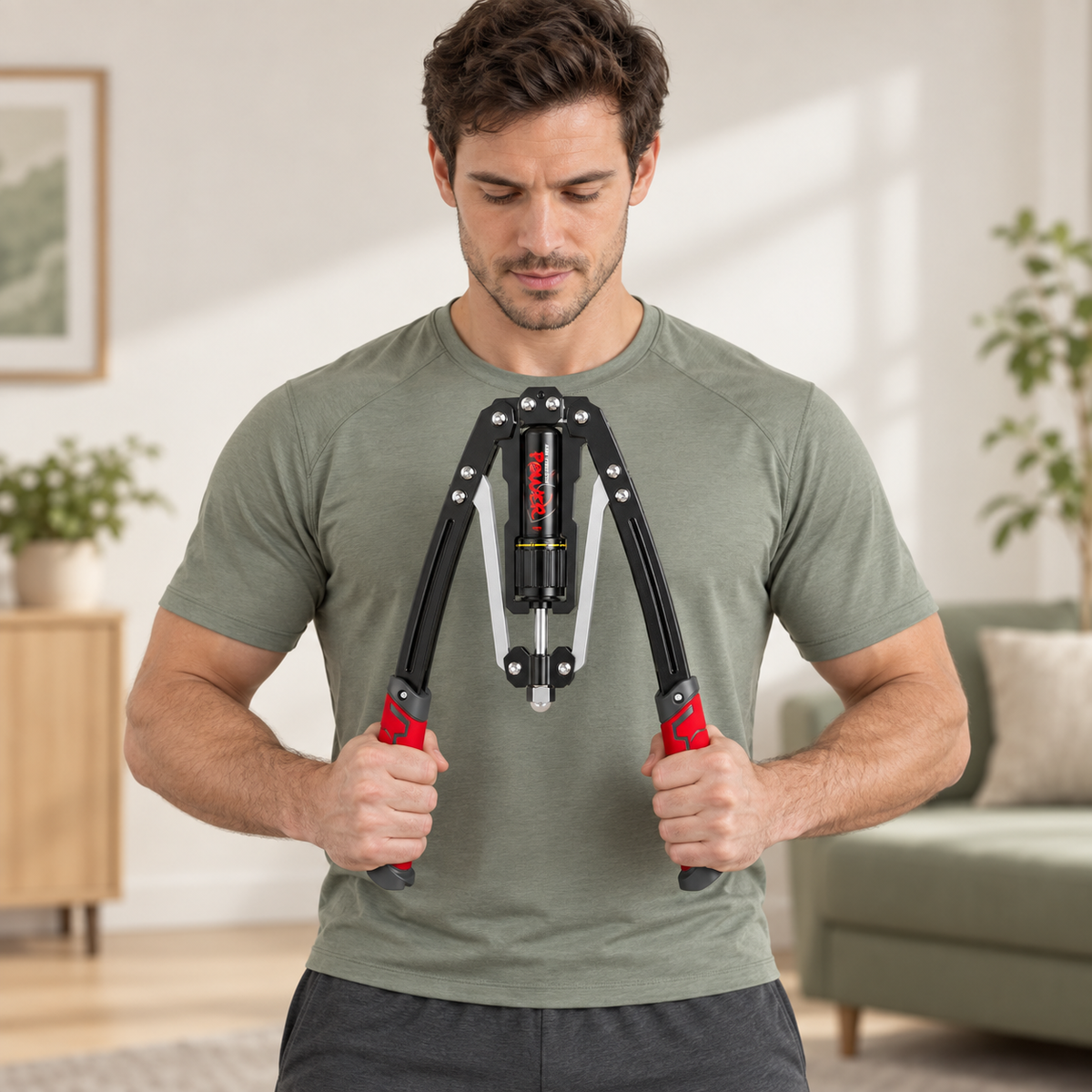 Hydraulic Arm & Chest Trainer — Red — illustrative use or setup scene