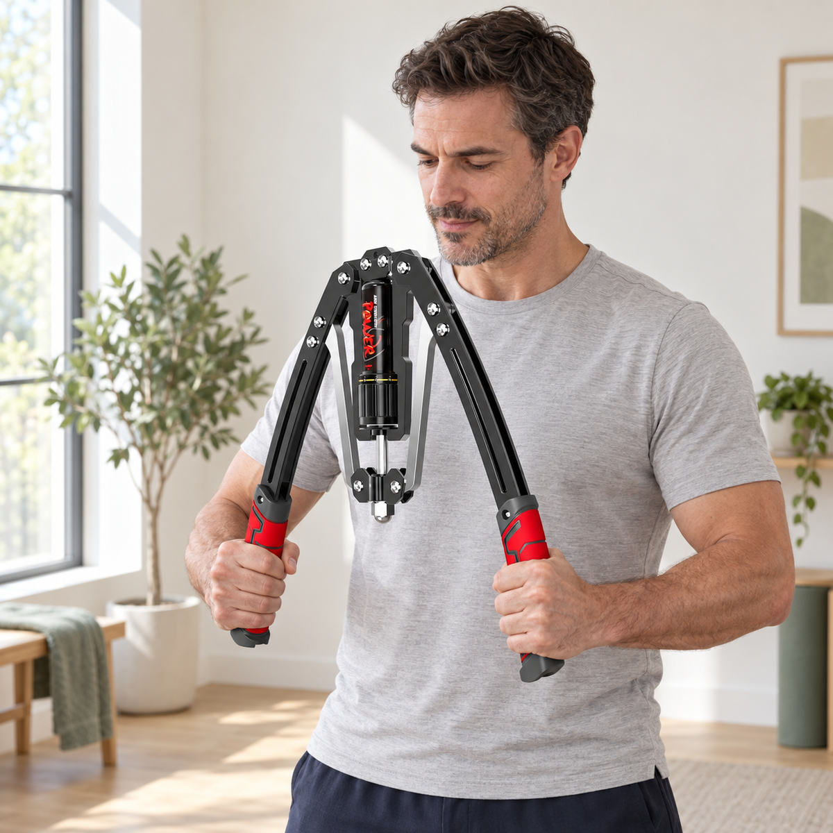 Hydraulic Arm & Chest Trainer — Red — illustrative use or setup scene