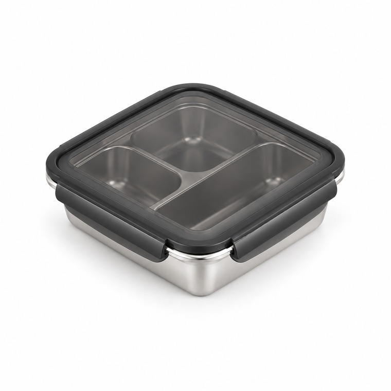 Three-Compartment Lunch Box with Lid — product detail view