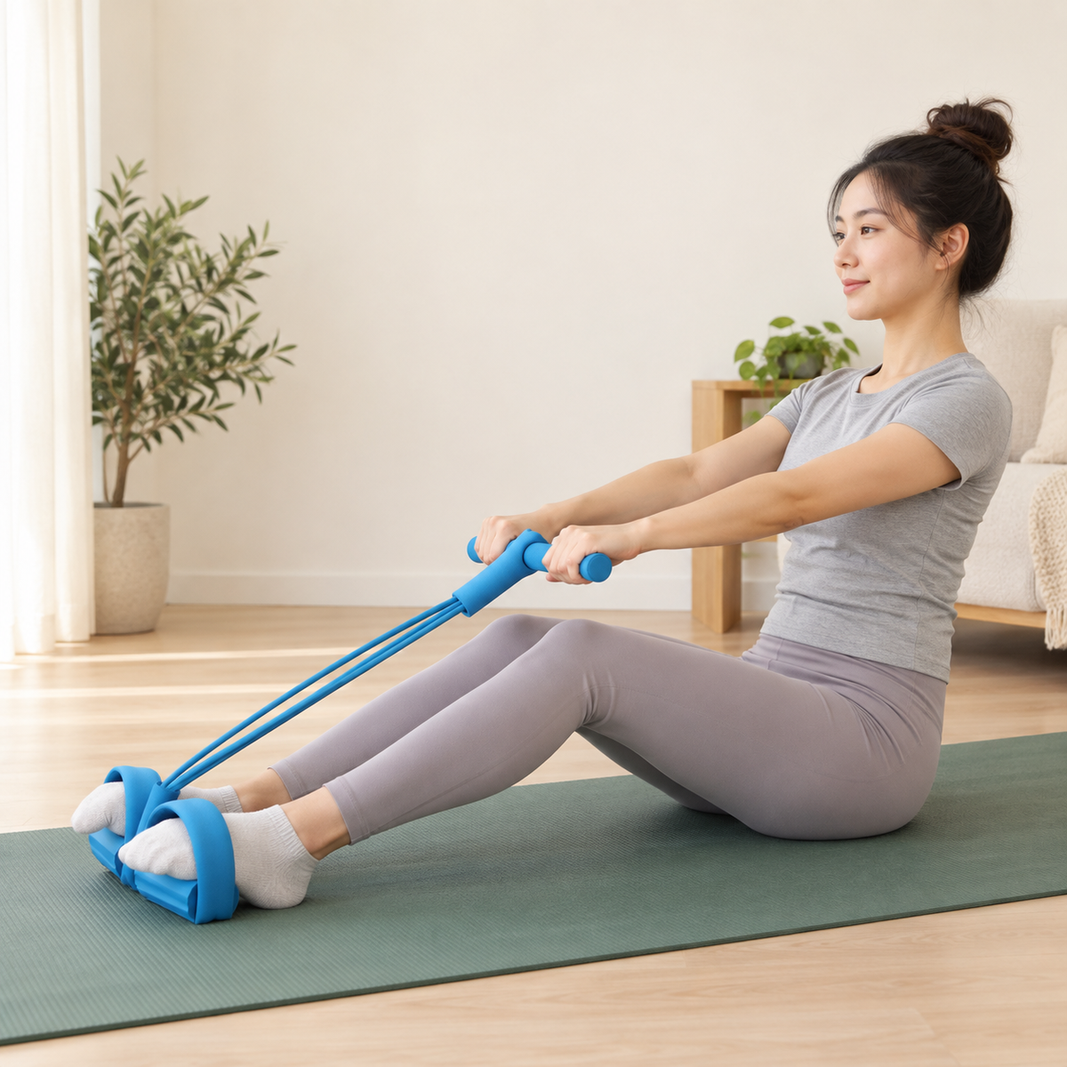 Foot-Pedal Resistance Band Trainer — illustrative use or setup scene