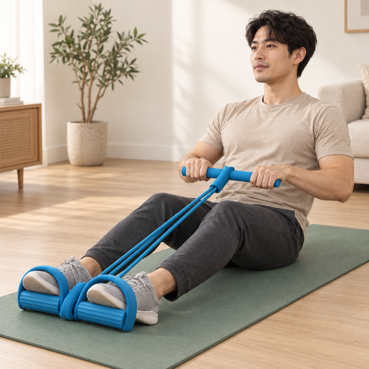 Foot-Pedal Resistance Band Trainer — illustrative use or setup scene