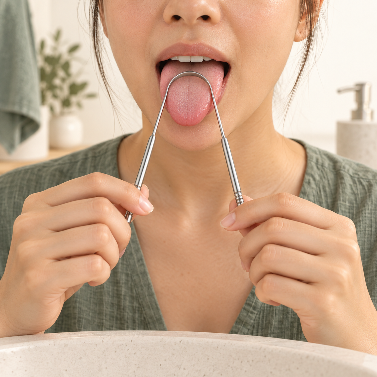 Stainless Steel Tongue Cleaner Set — illustrative use or setup scene