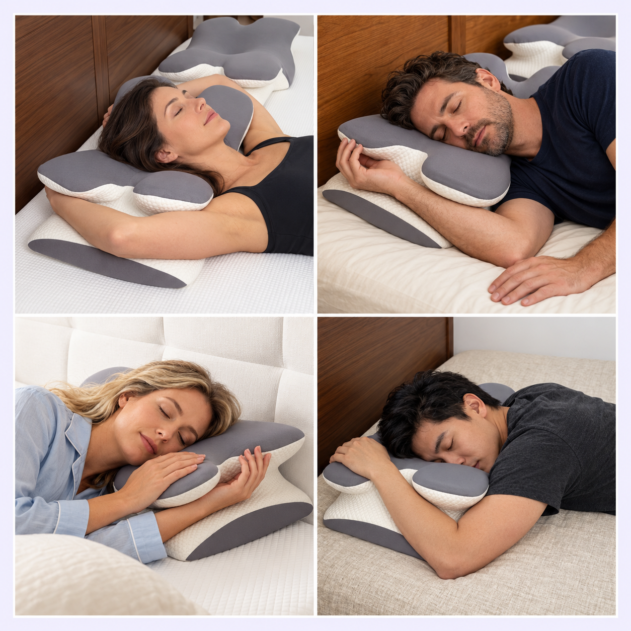 Illustrative AI models demonstrating pillow positions